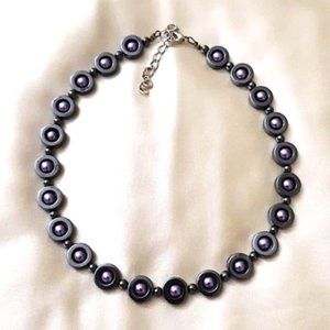 Choker Necklace Black Hematite PURPLE Bead 14.5" L